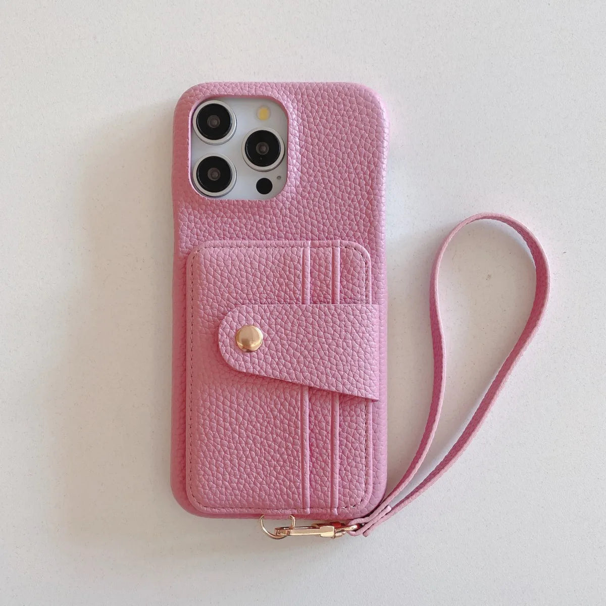 Pink Litchi Strap Case – Luxury Edition