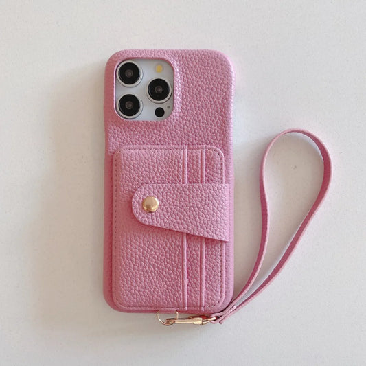 Pink Litchi Strap Case – Luxury Edition