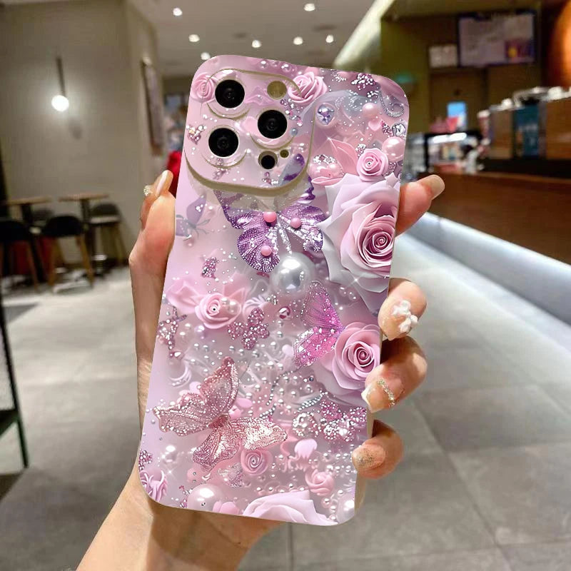 Pink Rose Flower Case For Samsung Galaxy S25 S24 Ultra 5G S23 S22 Plus S21 FE A56 A15 A35 A55 A34 A54 A33 A53
