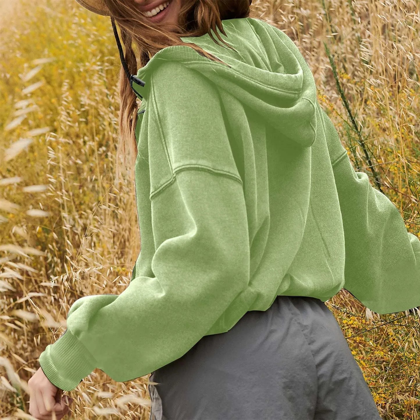 Crop Sweatshirt V Neck Zip Up