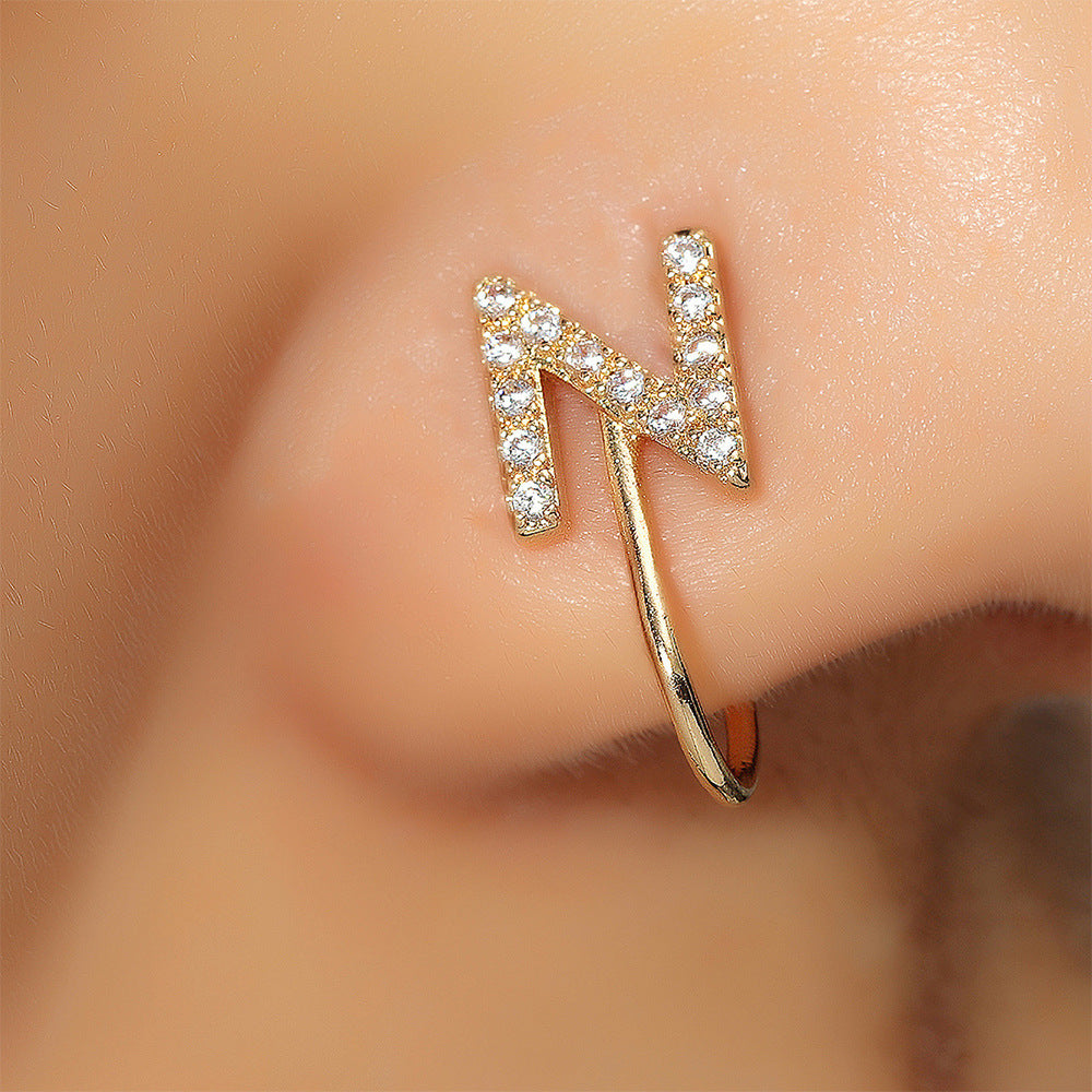 No Piercing Letter Nose Pin with Zircon – U Shape