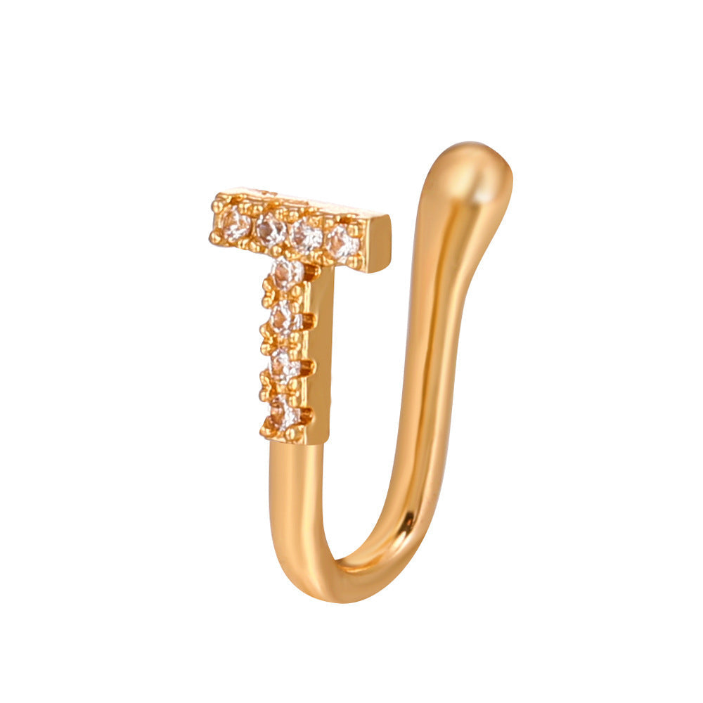 No Piercing Letter Nose Pin with Zircon – U Shape