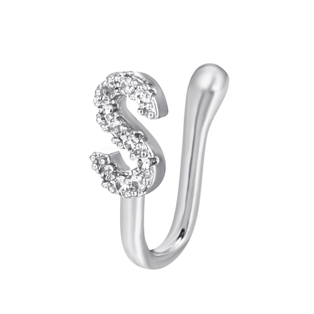 No Piercing Letter Nose Pin with Zircon – U Shape