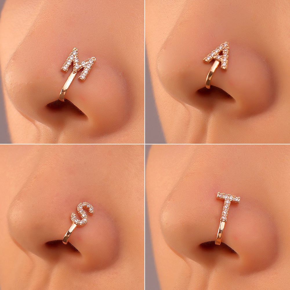 No Piercing Letter Nose Pin with Zircon – U Shape