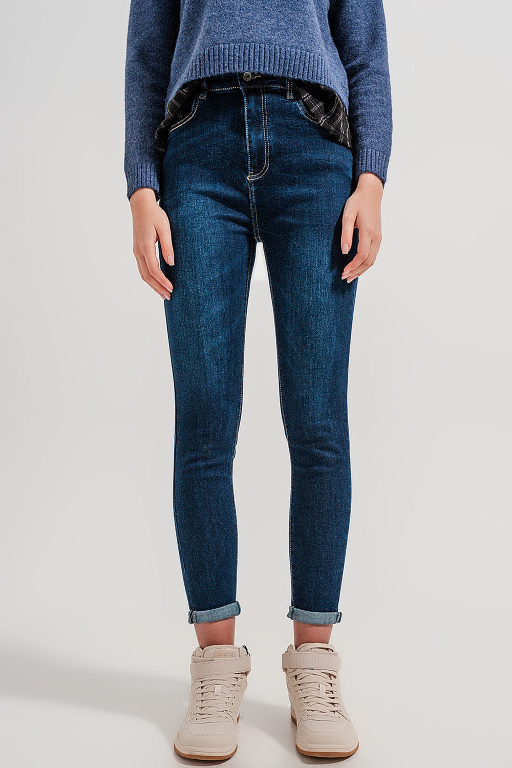 High Waist Push Up Skinny Fit Jeans in Dark Blue