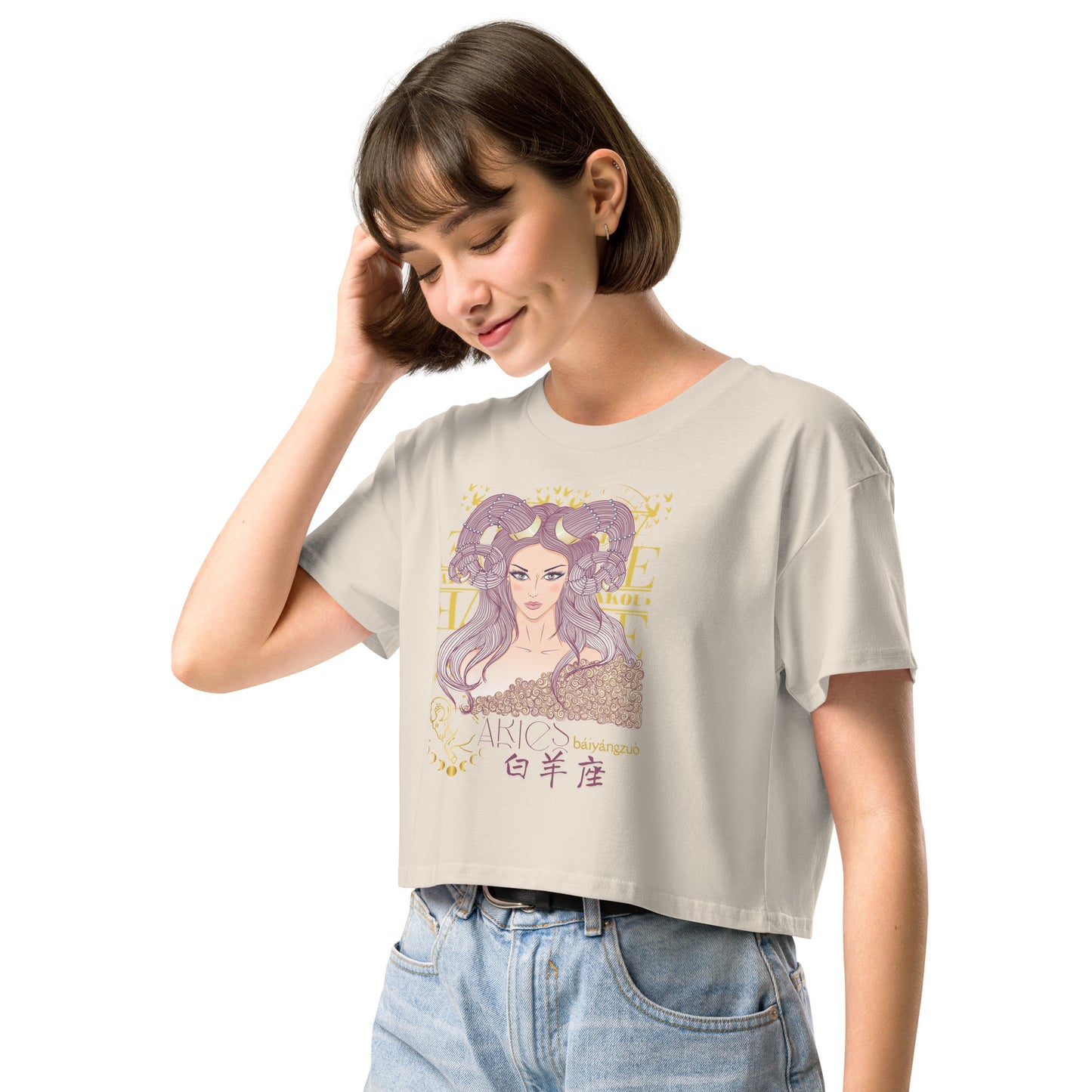Aries Crop Top T-Shirt with Zodiac-7