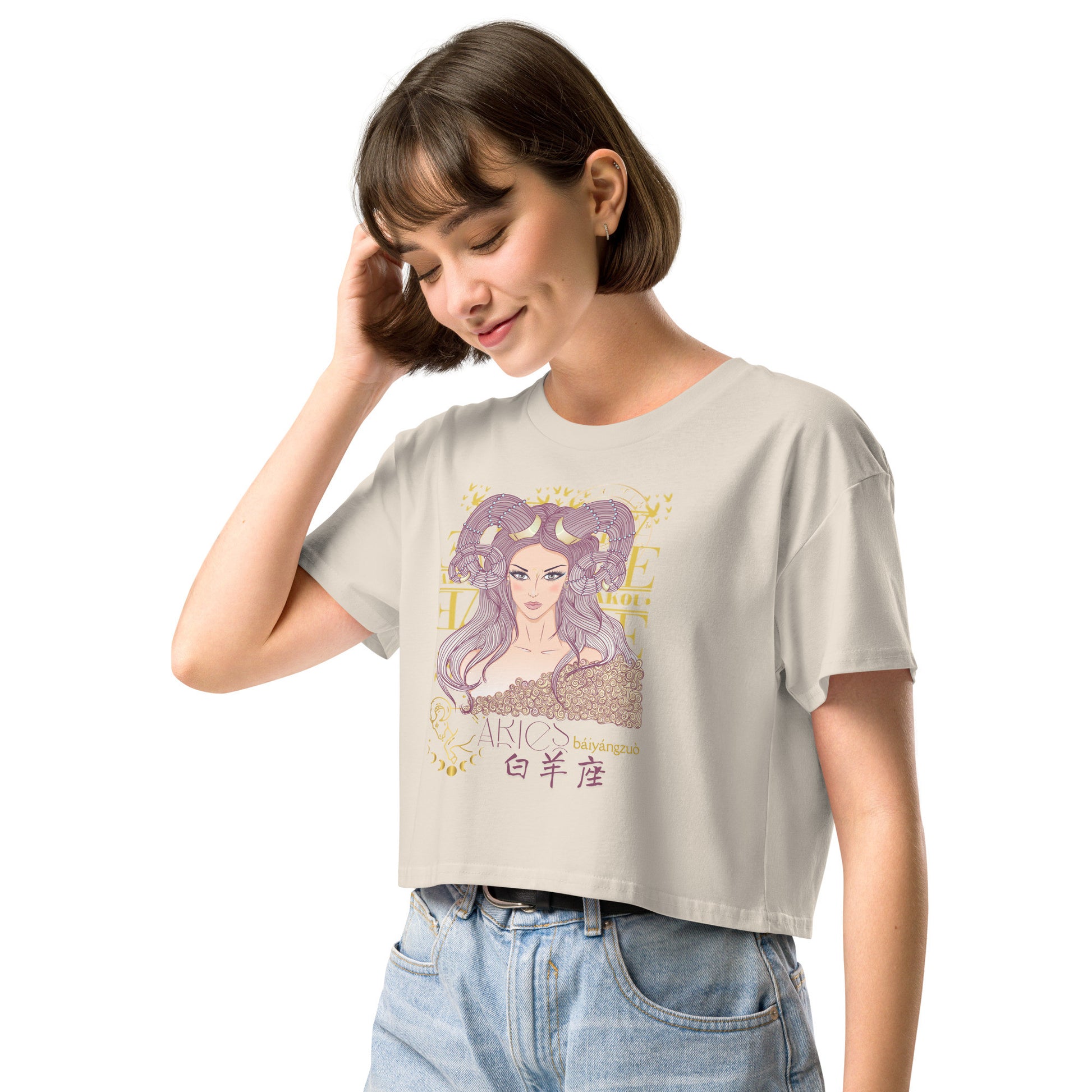 Aries Crop Top T-Shirt with Zodiac-7