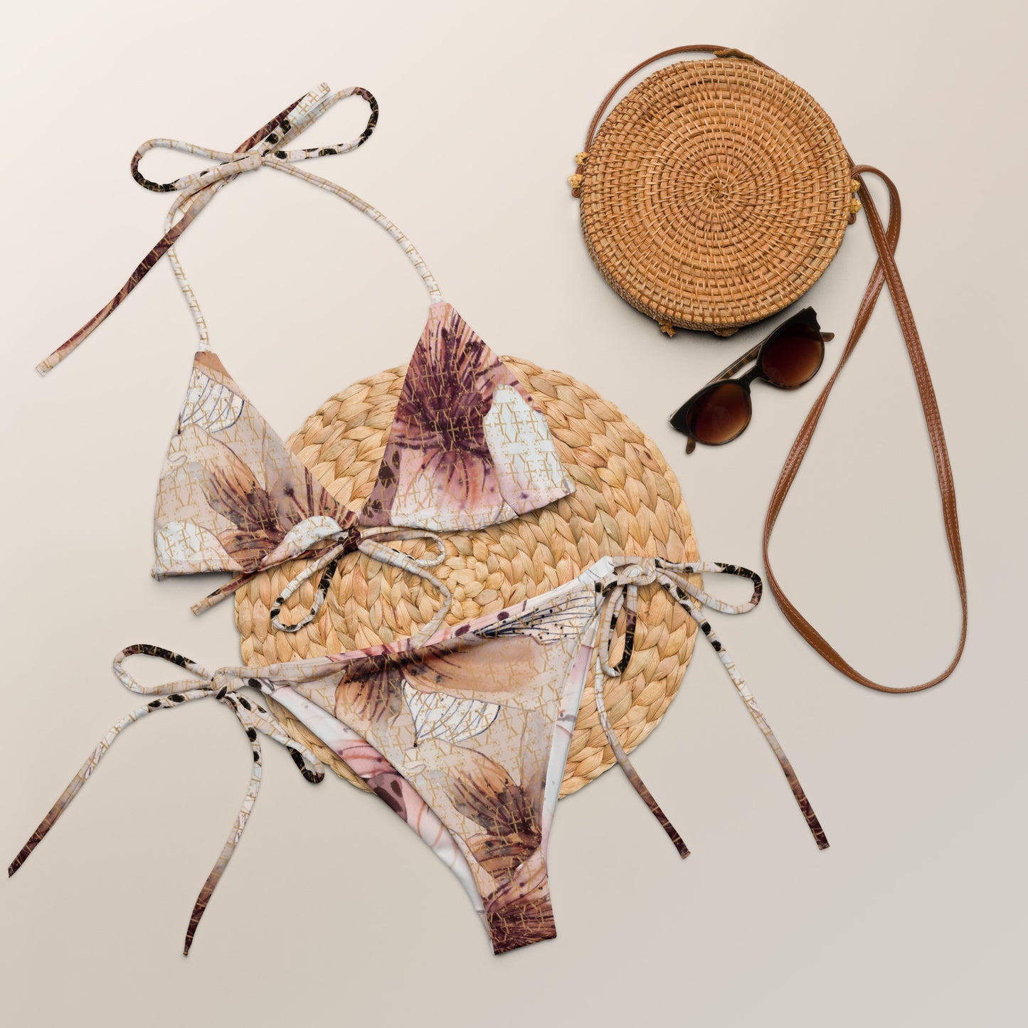 Floral pattern recycled string bikini set-6