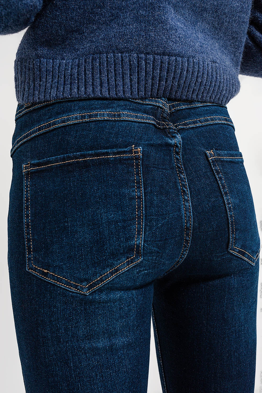 High Waist Push Up Skinny Fit Jeans in Dark Blue-4