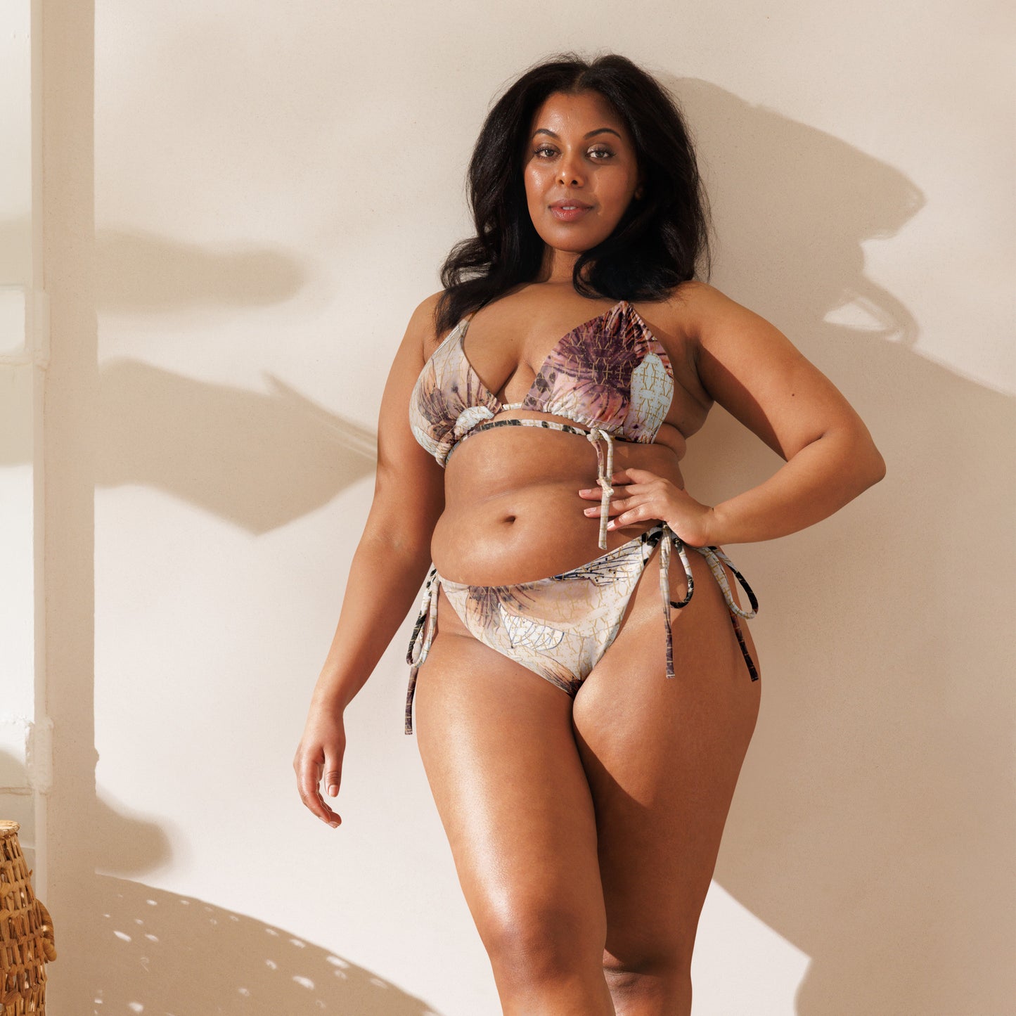 Floral pattern recycled string bikini set-1