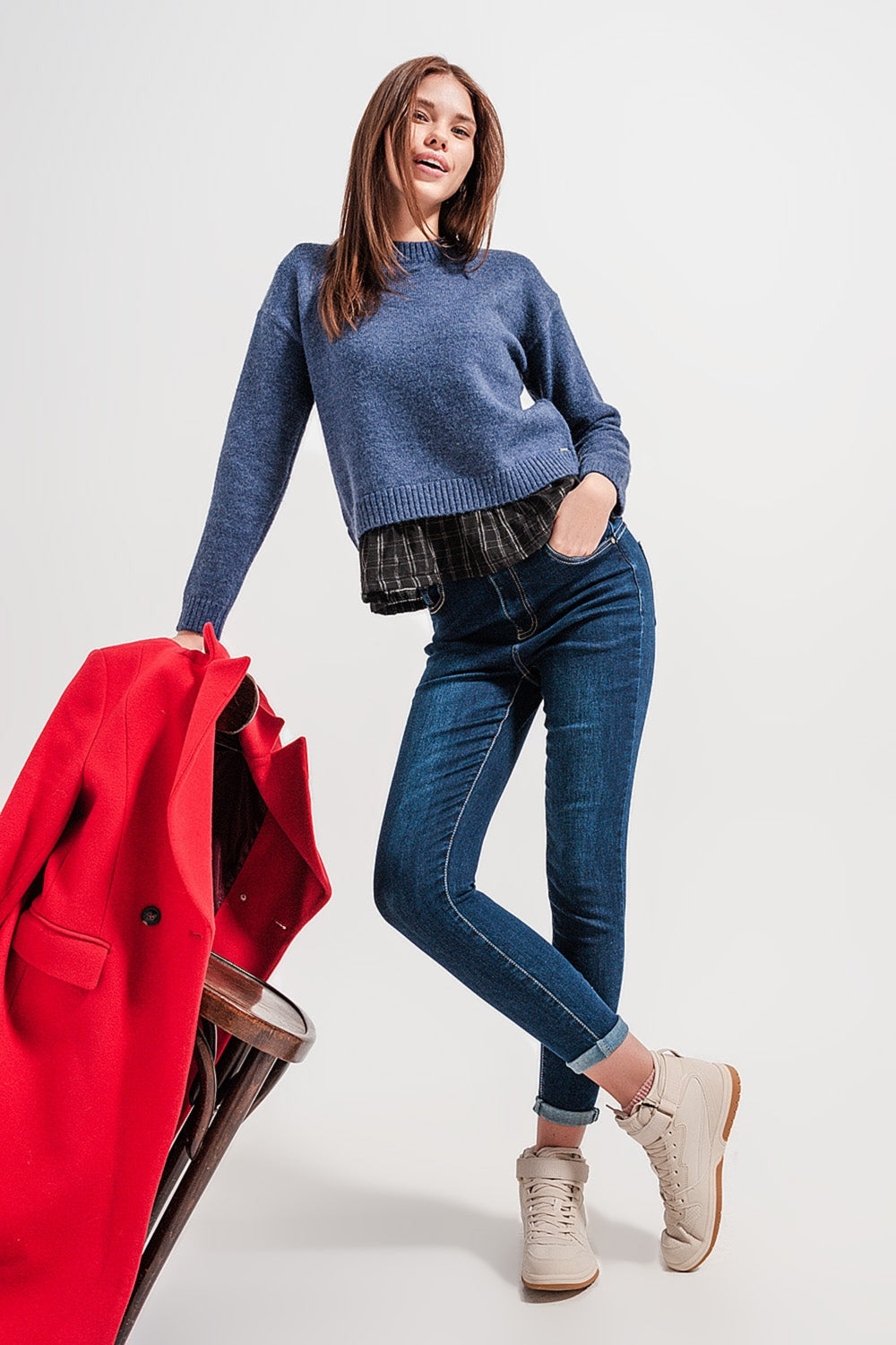 High Waist Push Up Skinny Fit Jeans in Dark Blue-0