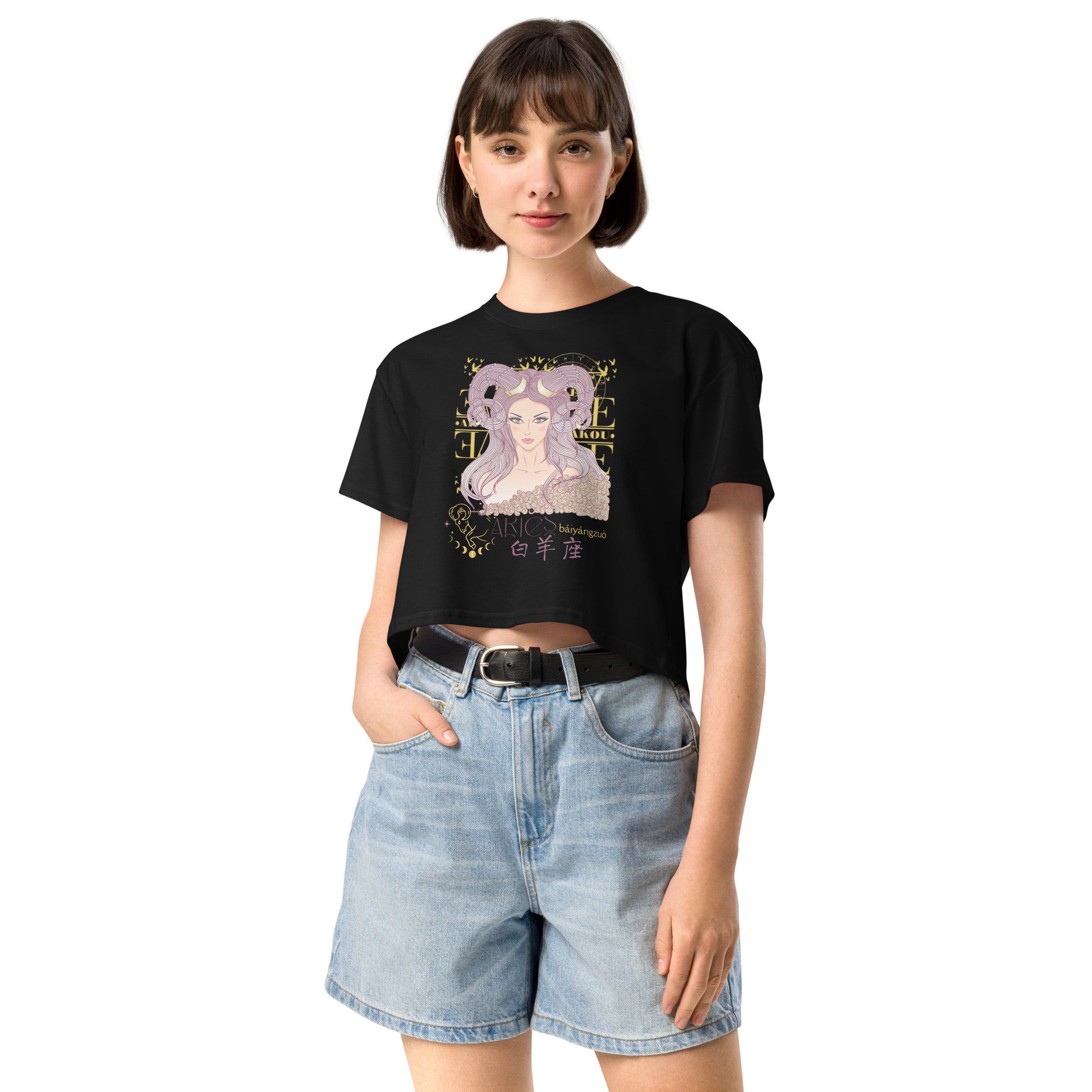 Aries Crop Top T-Shirt with Zodiac-6