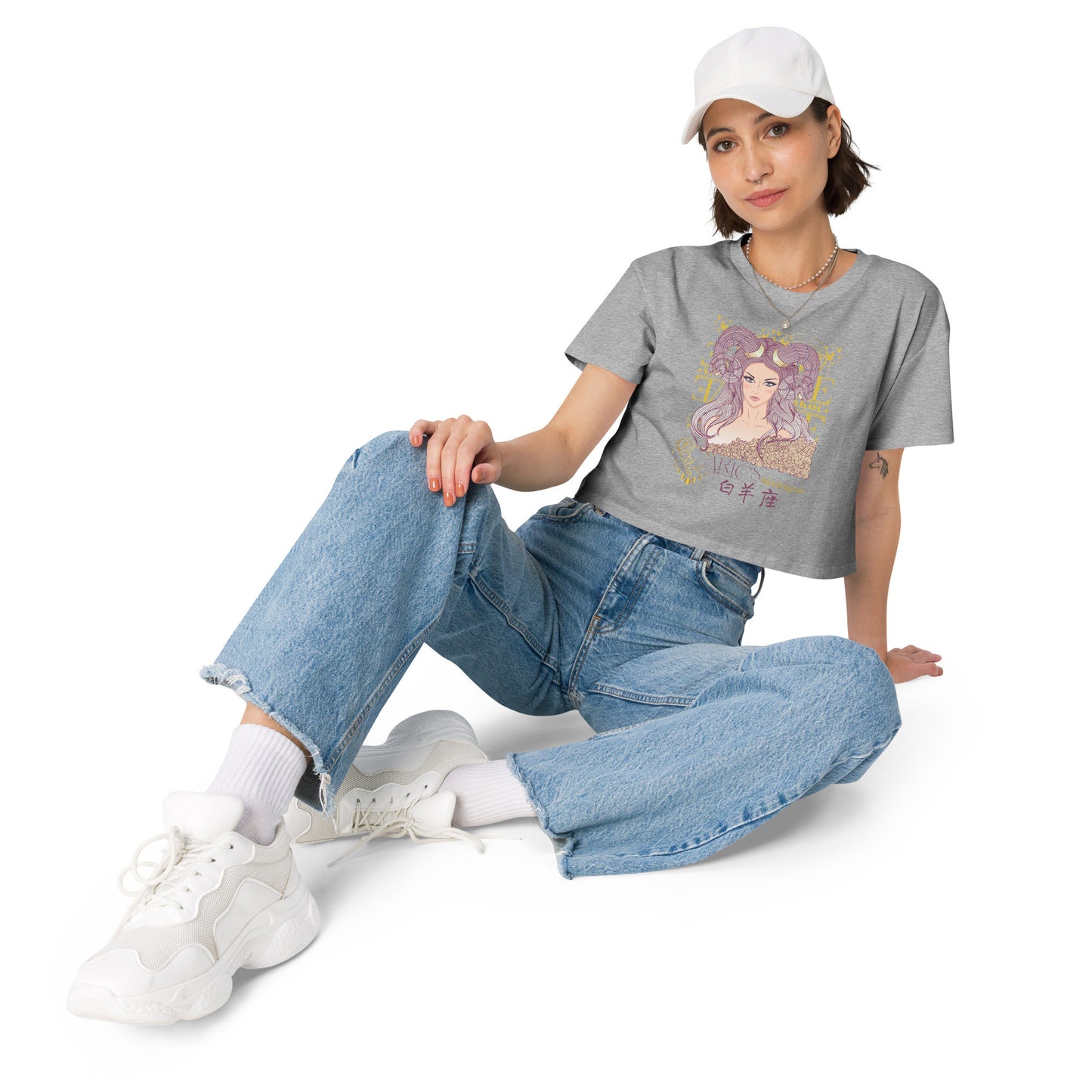 Aries Crop Top T-Shirt with Zodiac-11