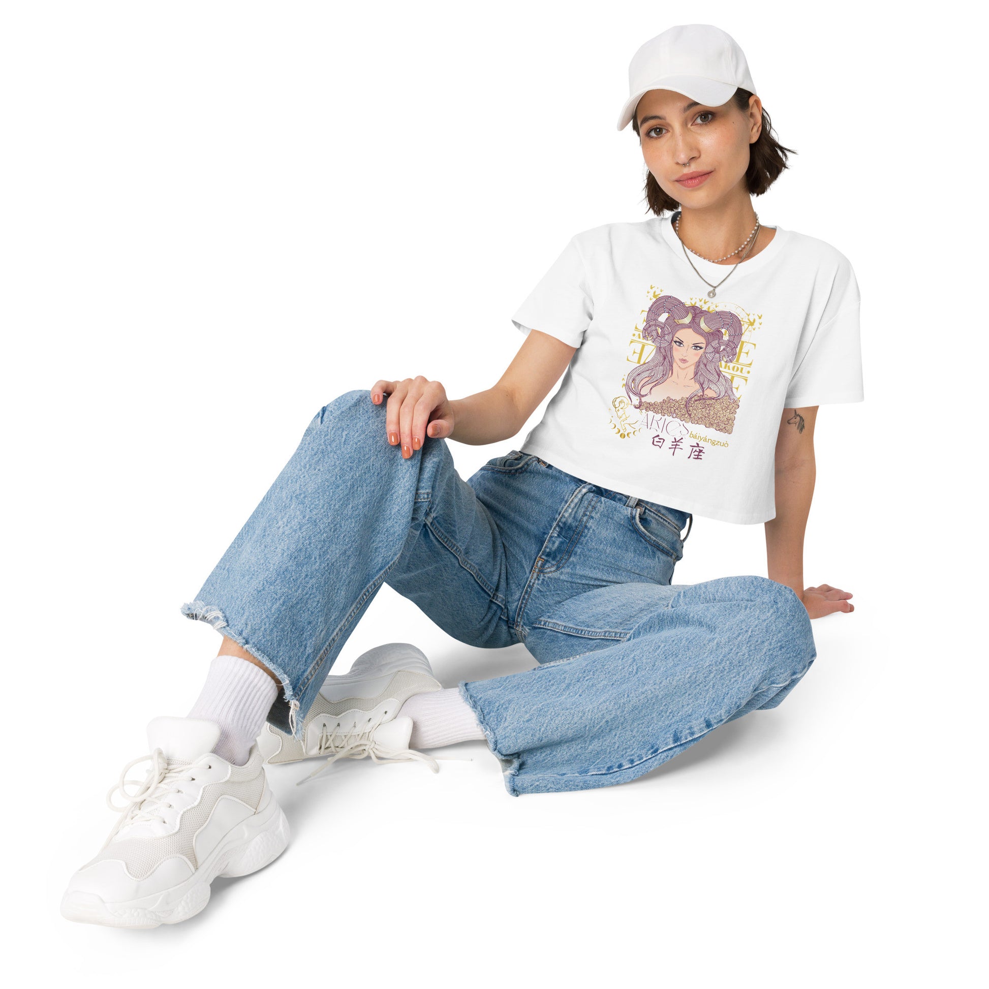 Aries Crop Top T-Shirt with Zodiac-15