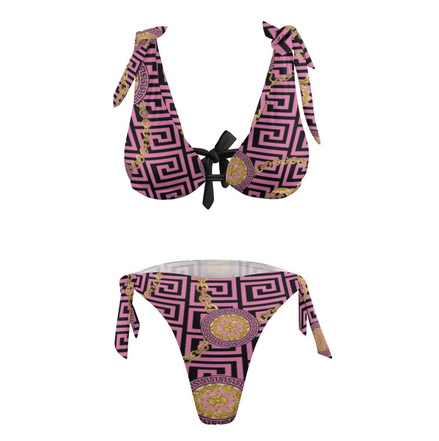 Bikini Greek Meander design with chic chains-3