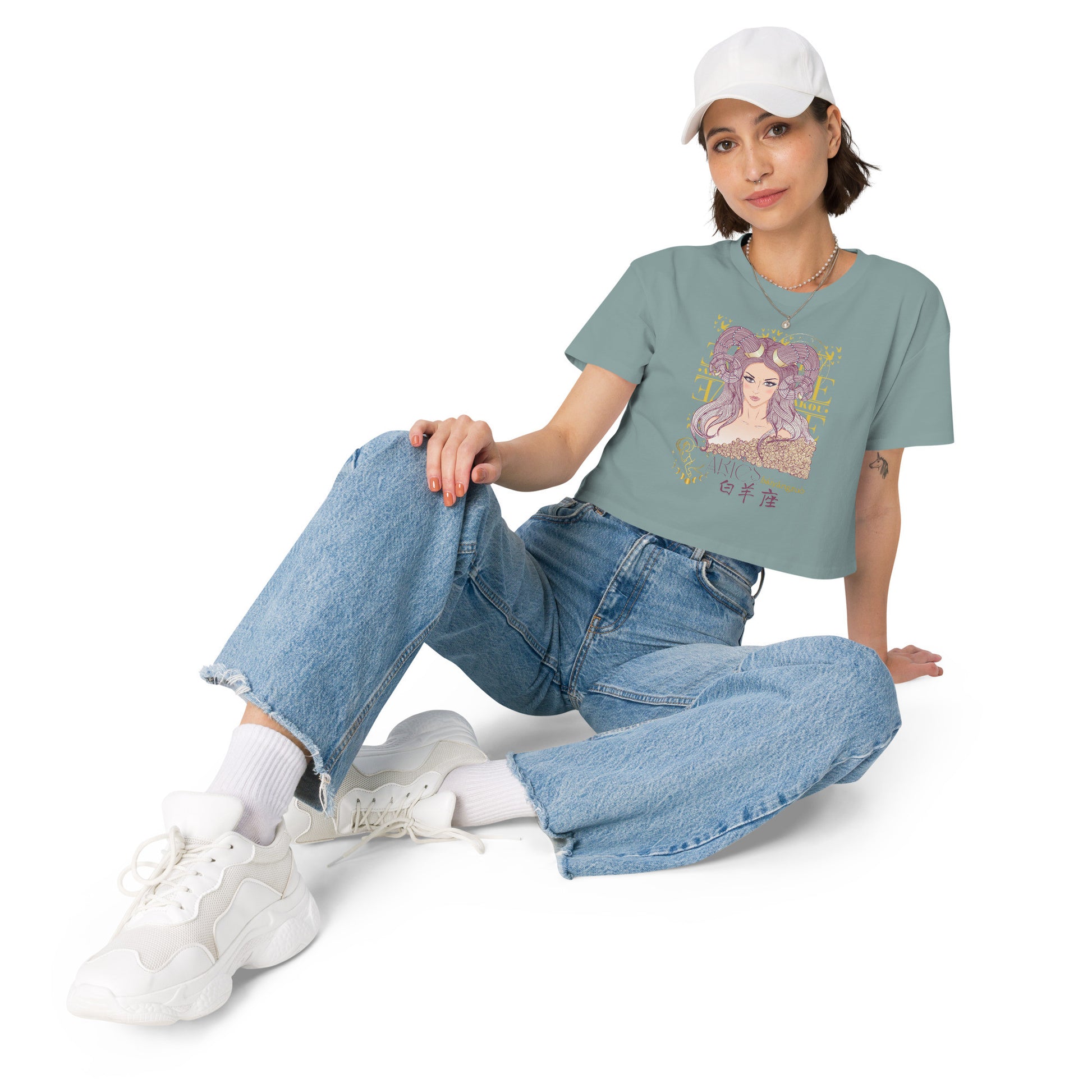 Aries Crop Top T-Shirt with Zodiac-8