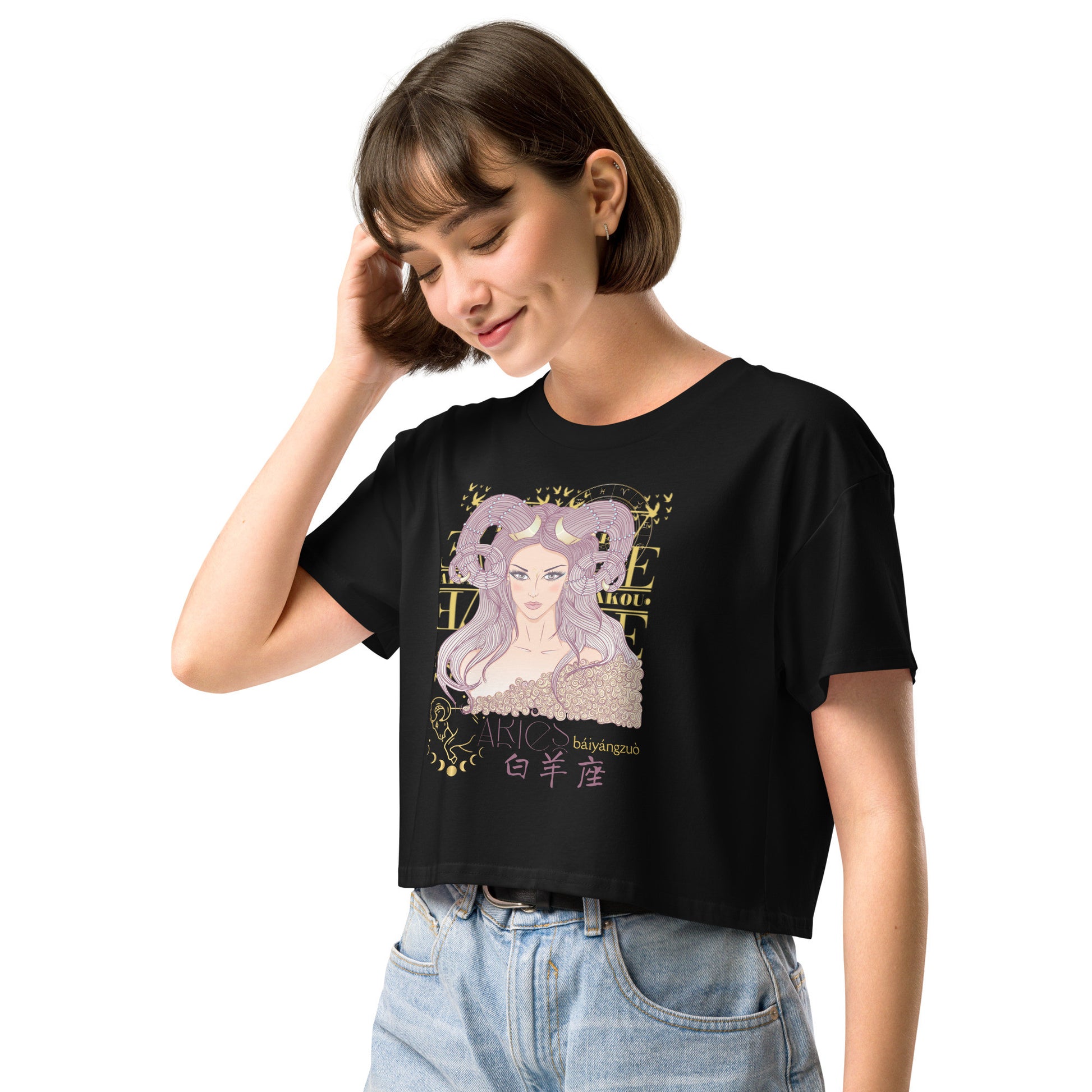 Aries Crop Top T-Shirt with Zodiac-0