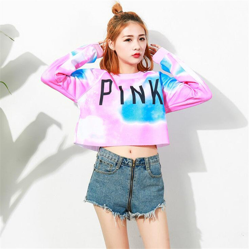 Women PINK Letters Printed Harajuku Long Sleeve Sweatshirt