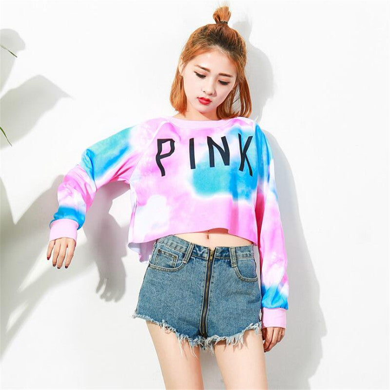 Women PINK Letters Printed Harajuku Long Sleeve Sweatshirt